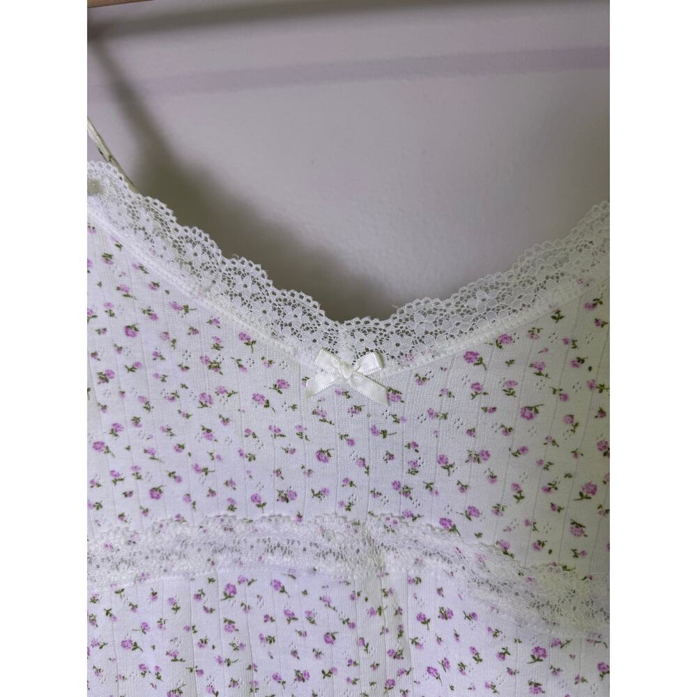 Vintage Y2K Just Polly Floral Pointelle Lace Trim Cami Tank Top XS Coquette - Picture 4 of 6